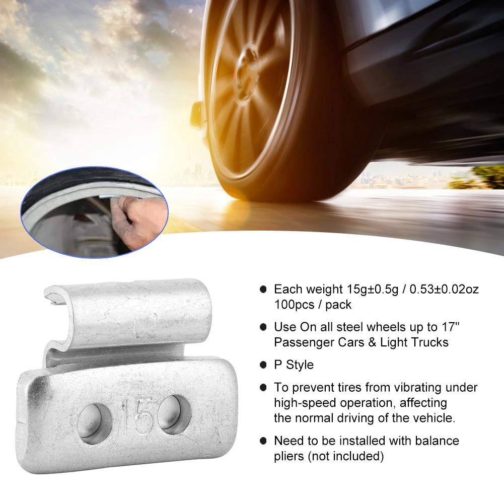 Tire Wheel Balancing Weights, Qiilu Wheel Weight Balance Clipon, 15g/0.53oz 100pcs P Style Wheel