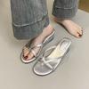 With Skirt Silver Toe Thick-soled Flip-flops Women's Summer Fashion Going Out On Vacation Slope Heel Cool Slippers