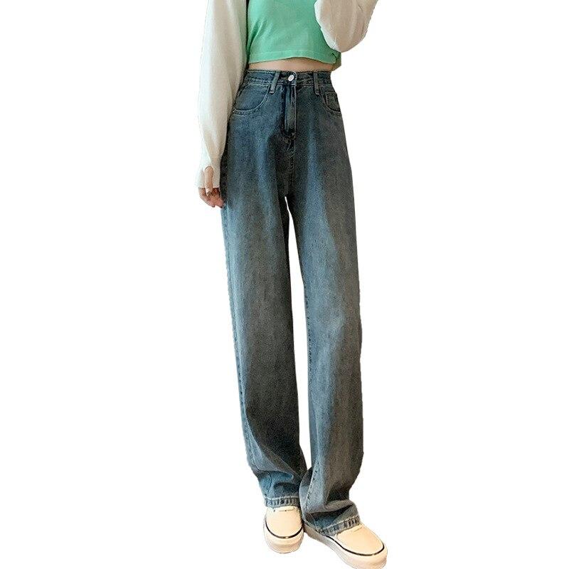 

Зима 2022, новые свободные удобные широкие джинсовые брюки с высокой талией, уличная одежда в стиле Харадзюку в стиле ретро, ​​прямые длинные брюки XXL синий