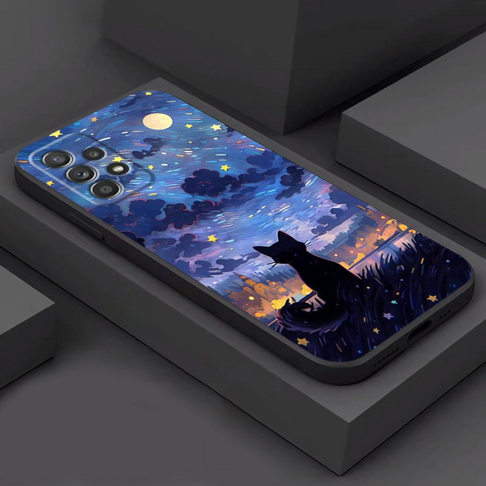 Van Gogh Art Cute Kitty Cover Phone Case for Samsung Galaxy A22 A54 A52 A34 A42 A32 A11 A21s A13 A73 A53 A23 A24 A33 A72 A12