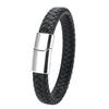 Mibrow Czarna Skórzana Pleciona Bransoleta Męska Rozmiar 10x5 12x6mm Modny Metalowy Magnetyczny Zapięcie Bransolety Owijane Punkowy Charm Biżuteria Męska