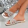 Fashion 2025 Women Rhinestone Slippers Luxury Flat Square Heel Sandals Fashion Non-Slip Beach Shoes Summer Outdoor Slippers Slides Women