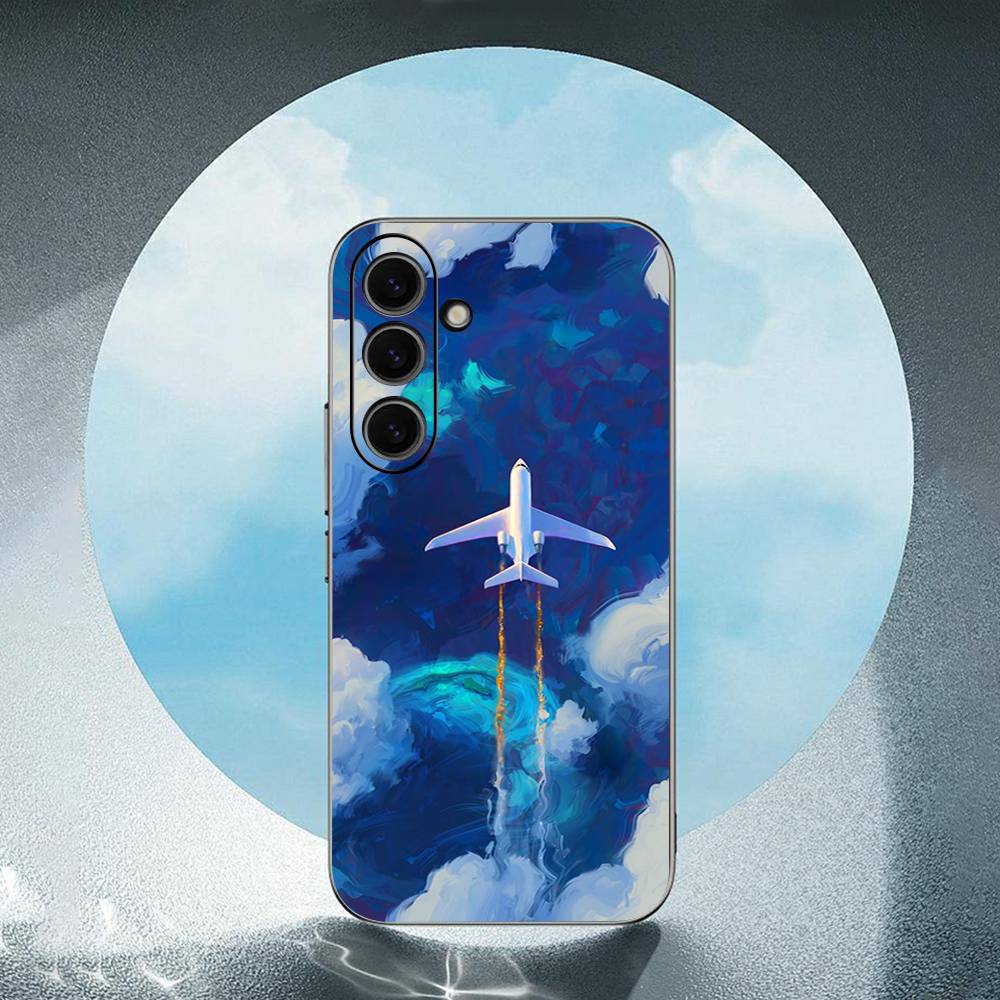Airplane Travel Sky Luxury Black Phone Case For Samsung Galaxy S23 S24 S25 Ultra S22 Plus S21
