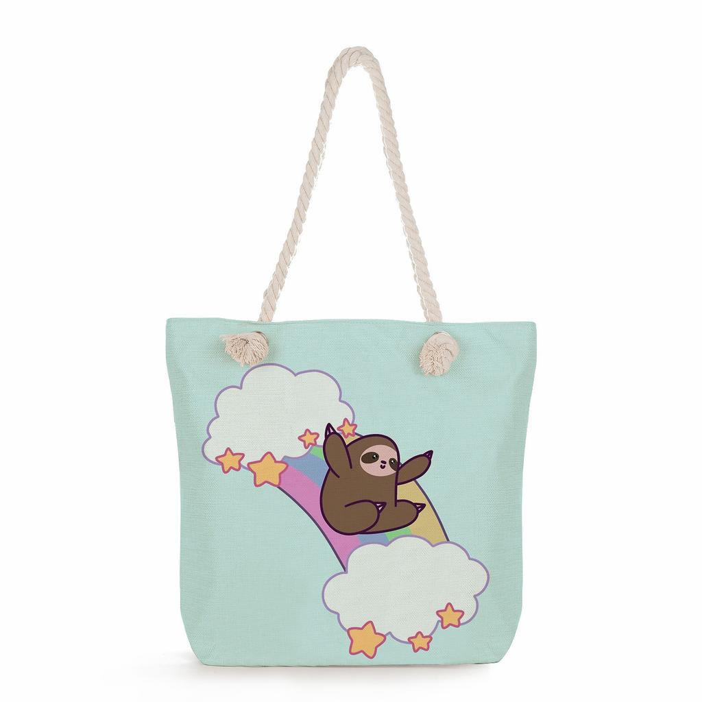 Multifunctional sloth Printed Thick Rope Shoulder Beach Bag Casual large capacity handbag 0121