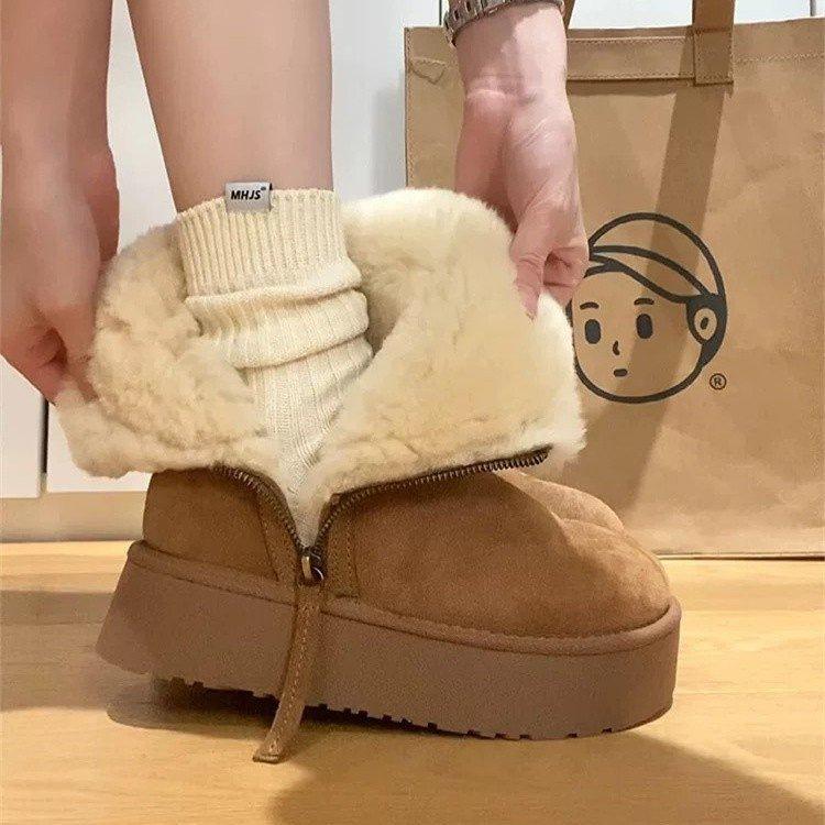 Women's soft elastic thick soles heightening winter warm cold padded snow boots non-slip wear-resistant outdoor leisure sports cotton boots
