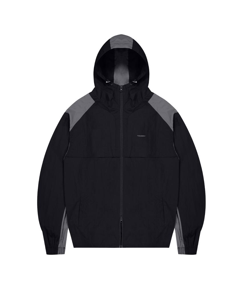 STANDARDERROR 87-Stan268 Nylon Track Color Block Curved Hood Gorp Windbreaker Black