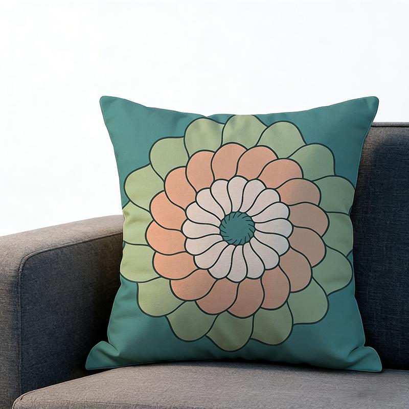 Boho Green Floral Mandala Cushion Cover Peach Skin Retro Sun Throw Pillow Case For Living Room Sofa Bed Couch Home Decor Indoors