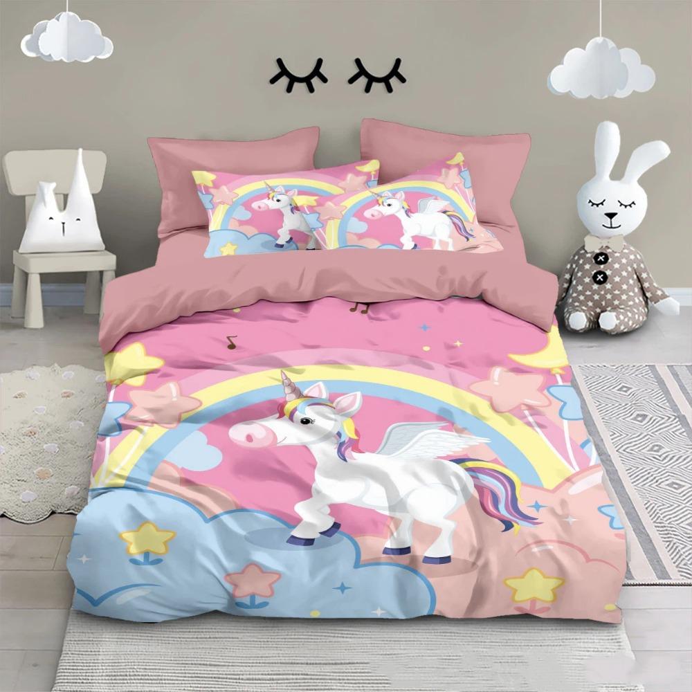 Pink Unicorn Duvet Cover pillowcase Bedroom Decoration Children Gift adult Single Double bed Large SizeZip Duvet Cover