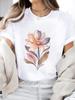 (Asian Size) watercolor flower trend Casual Women's Top T T-shirts Fashion O-neck Female Clothing Print Short Sleeve Graphic Tee