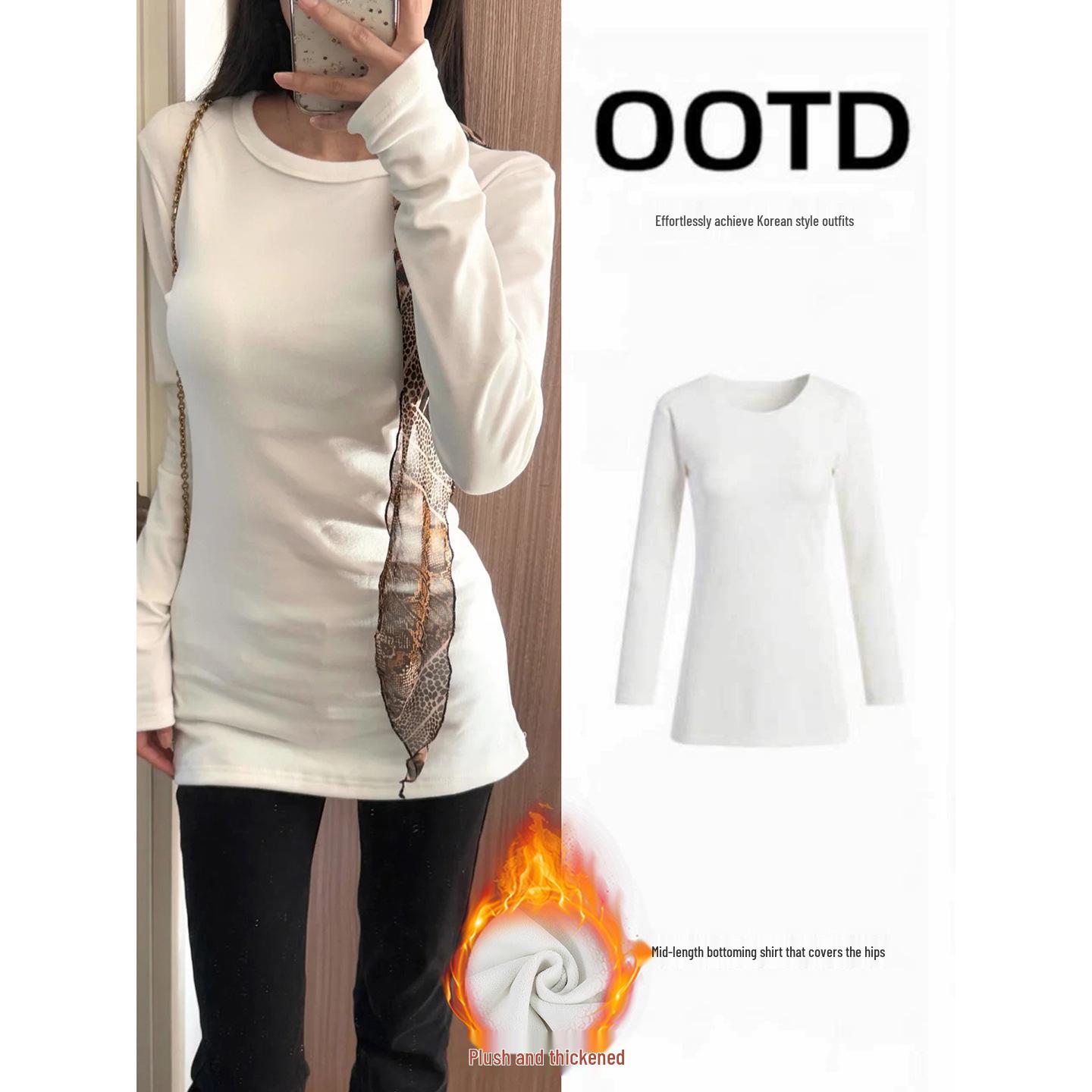 

Women s Spring 2026 Slim Fit Round Neck Long-Sleeve Base Layer Shirt - Mid-Length, Covers Butt Small