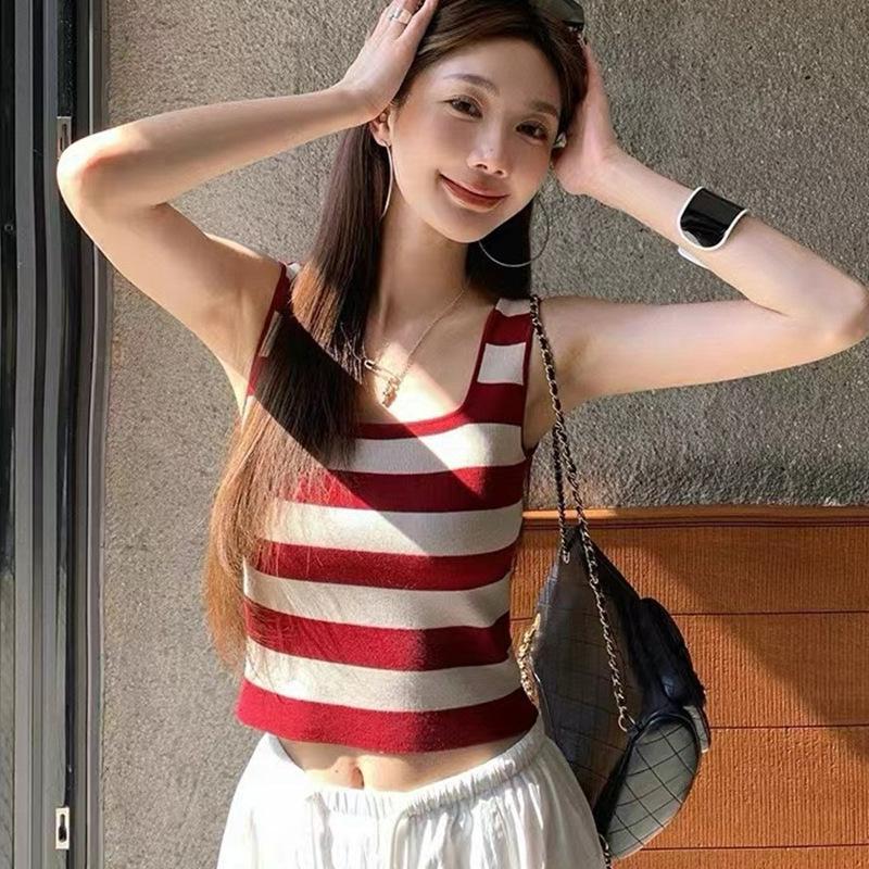 Korean Style Color Block Sleeveless Cropped Tank Top