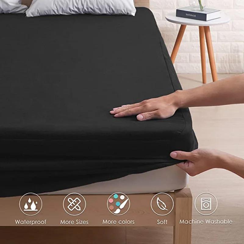 Soft Fitted Sheet Waterproof Mattress Protector, Breathable Mattress Pad Cover, White Sheet Bed Sheets with Elastic