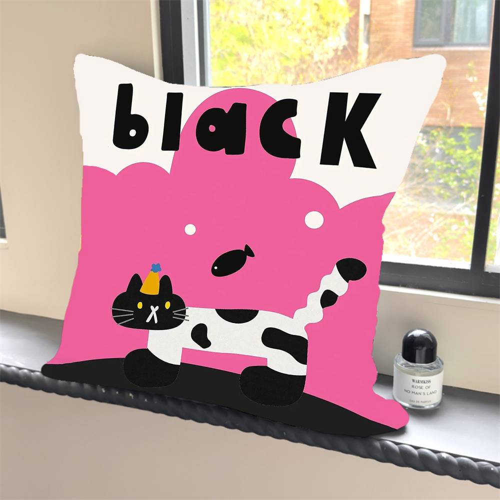 1 шт. Милый кот в черном и розовом Наволочка Квадратная Спальня Диван Отдых Комфорт Подушка Автомобиль Домашний Декор 12x12Inch
