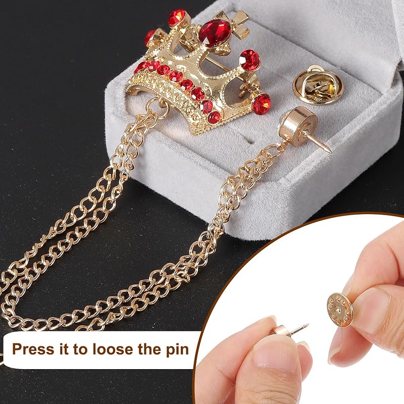 PATIKIL Crown Hanging Chain Brooch Pin Rhinestone Suit Pin Fashion Chris Talulah Per Pins (White)