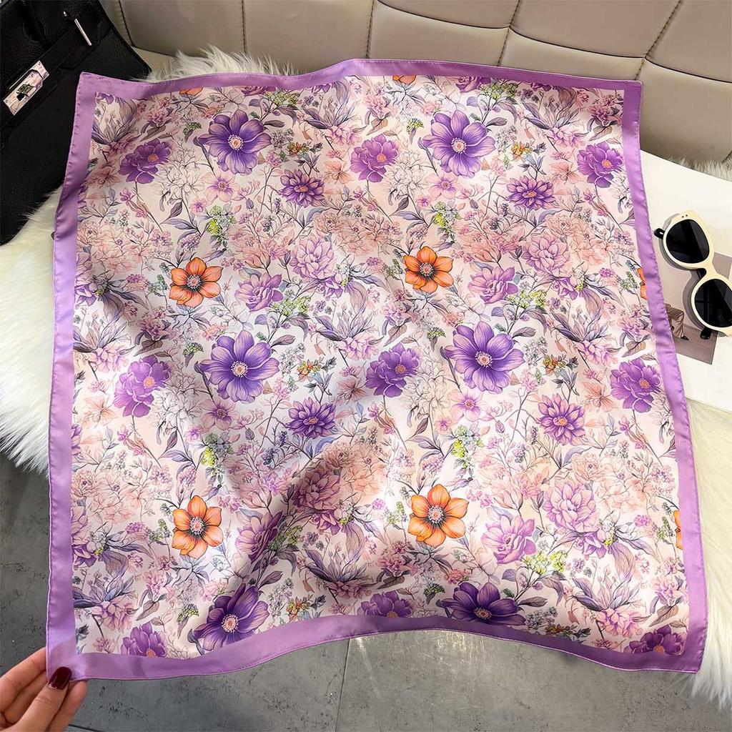 Spring and summer new plant and flower printing large square scarf women's retro style versatile outer decorative silk scarf scarf scarf