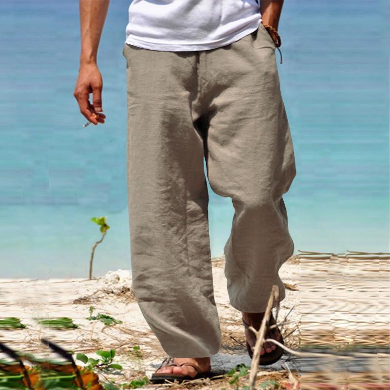 Spring 2025 Men's Loose Cotton & Linen Drawstring Wide-Leg Hip Hop Pants