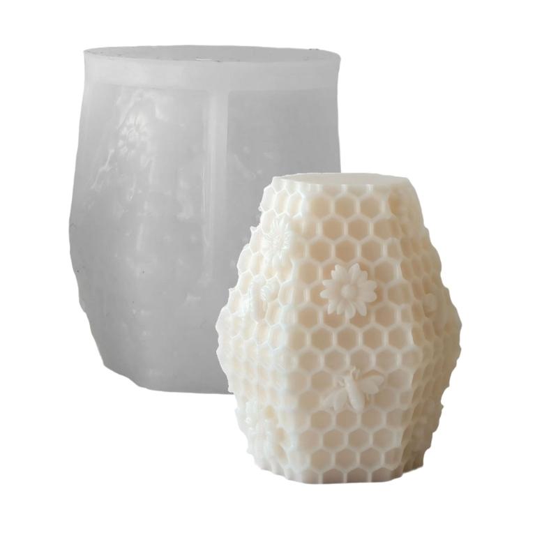 Cylinder Silicone Molds for Candle Soap Home Decoration Embossed Honeycomb Silicone Molds for Epoxy Resin