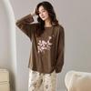 Women's Long Sleeve, Long Pants Pajama Set - Round Neck, Lycra Cotton, Lightweight, Simple Style, Autumn Homewear, Two-Piece Set