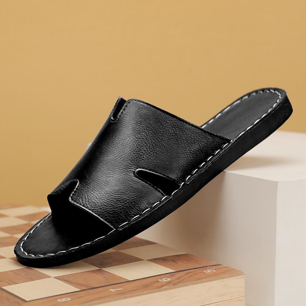 Summer Men's Leather Slippers Casual Beach Sandals Comfortable Non-Slip Mules Sandals for Men