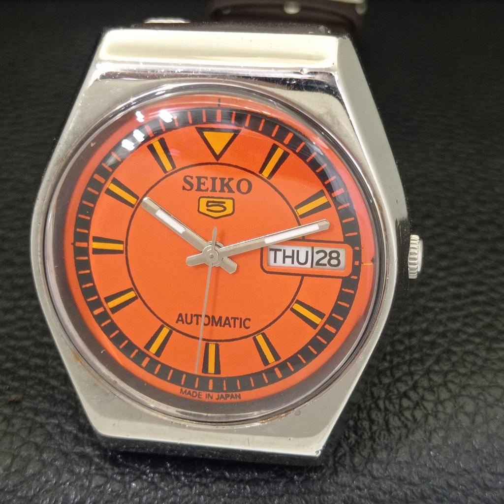 VINTAGE SEIKO 5 AUTOMATIC JAPAN 6309A MENS ORANGE COLOR DIAL WATCH a702737-1 R210-a702737