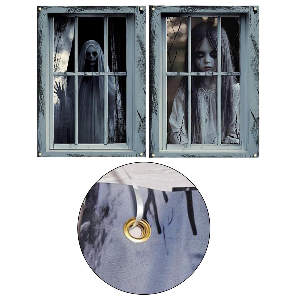 Halloween Horror Decoration Scary Ghostly Door Curtain For Window Party Background Hanging Fabric Polyester Washable