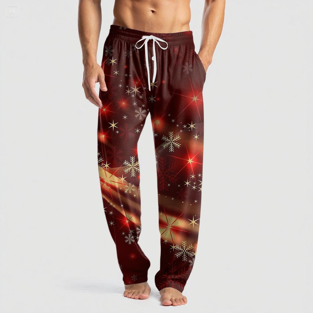 Men's Knitted Fashion Print Pocket Casual Pants Pajama Pants