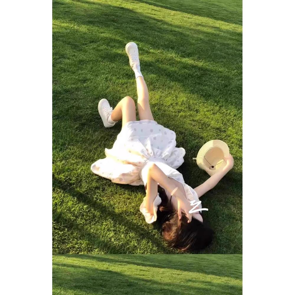 Spring and Summer Beautiful Sweet Flying Sleeves Casual Suspender Dress Fairy Skirt Waist Fluffy Skirt Small Man