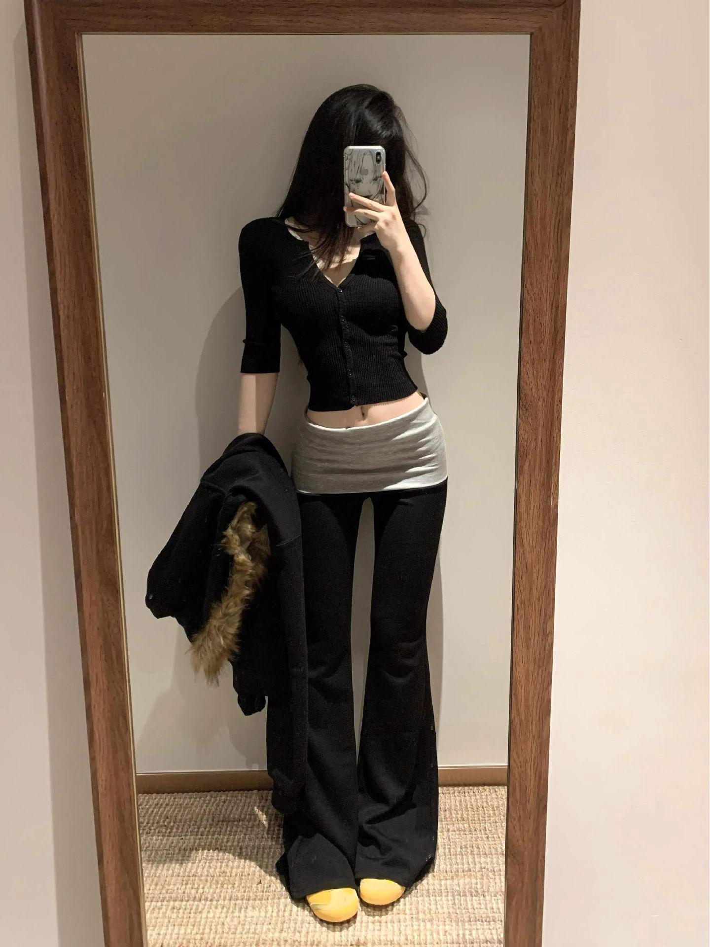 

Женские американские повседневные брюки клеш с цветными блоками и низкой посадкой для йоги Small чёрный