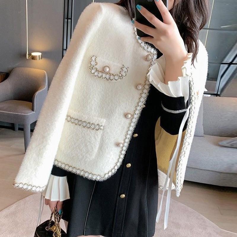 

Autumn/Winter 2025 Women s Mink Cardigan - Trendy Fragrance Style Knit Sweater Coat M (Recommended 95-105 jin) білий/слонова кістка