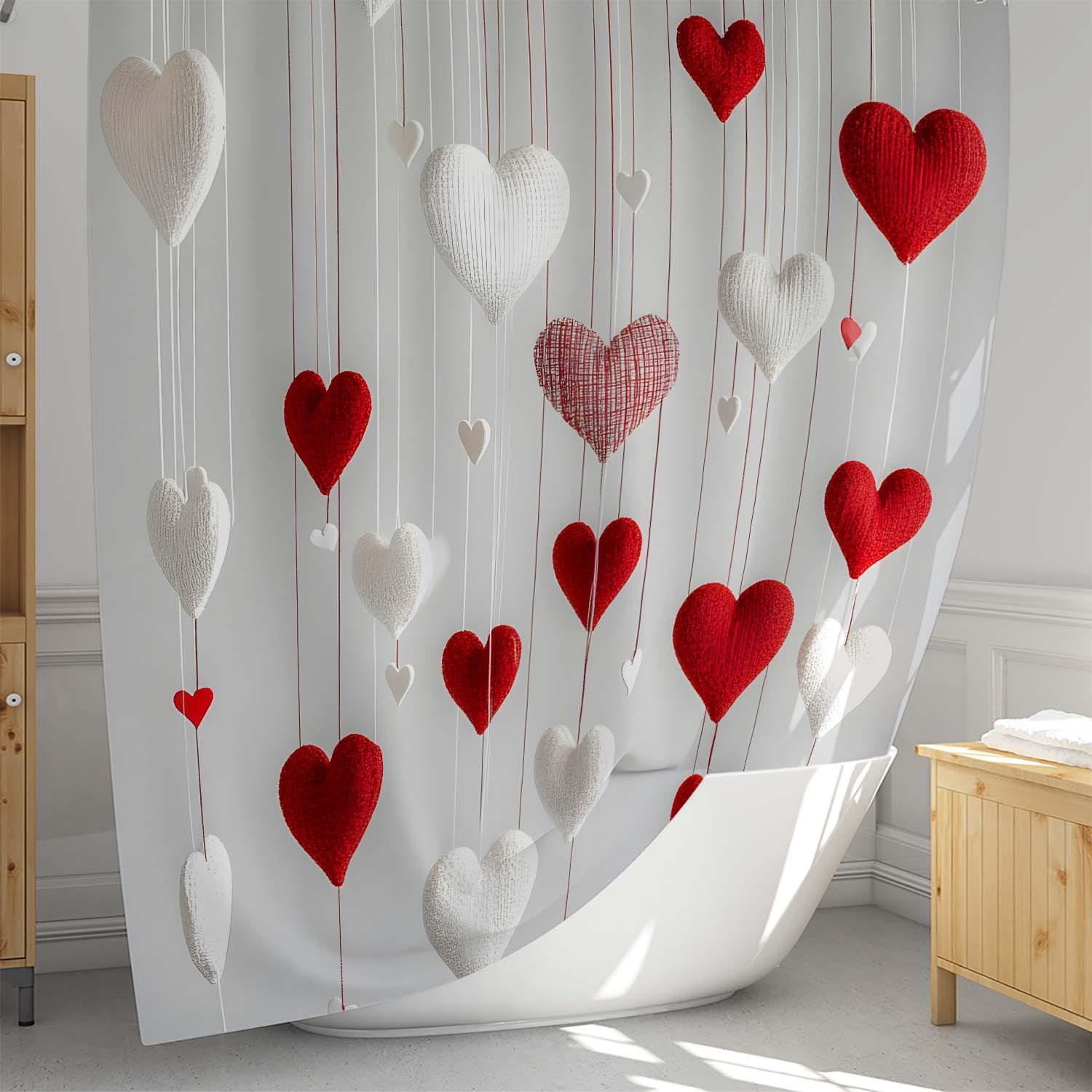 

Romantic Hearts Pattern Waterproof Shower Curtain For Valentine S Day Bathroom Decor With Love Theme And Festive Design W60H190(CM)-1 Pcs