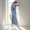 Blue Beryl Long Pleated Chiffon Dress with Long Urban Elegant and [Original Color] Women's Sleeves, Style, Casual, Blue, BB054-BL-M