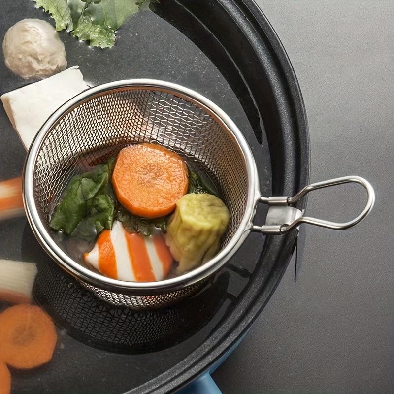 Food Strainers 304 Stainless Steel Colander Household Kitchen  Pot Filter Mesh Sieve Noodle Colander With Hook Artifact