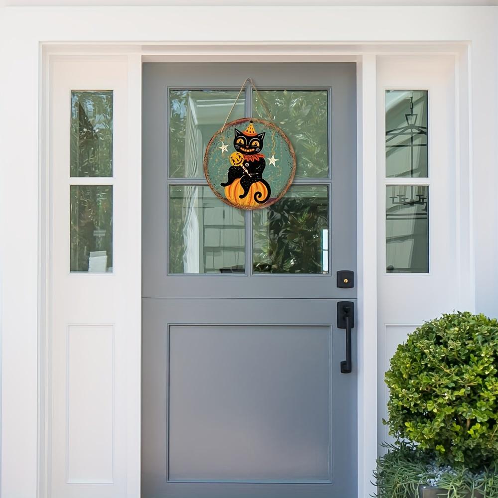 Vintage Halloween Cat & Pumpkin Wooden Sign  | Perfect for Home, Indoor/Outdoor Decor | Versatile Hanging Wall Art