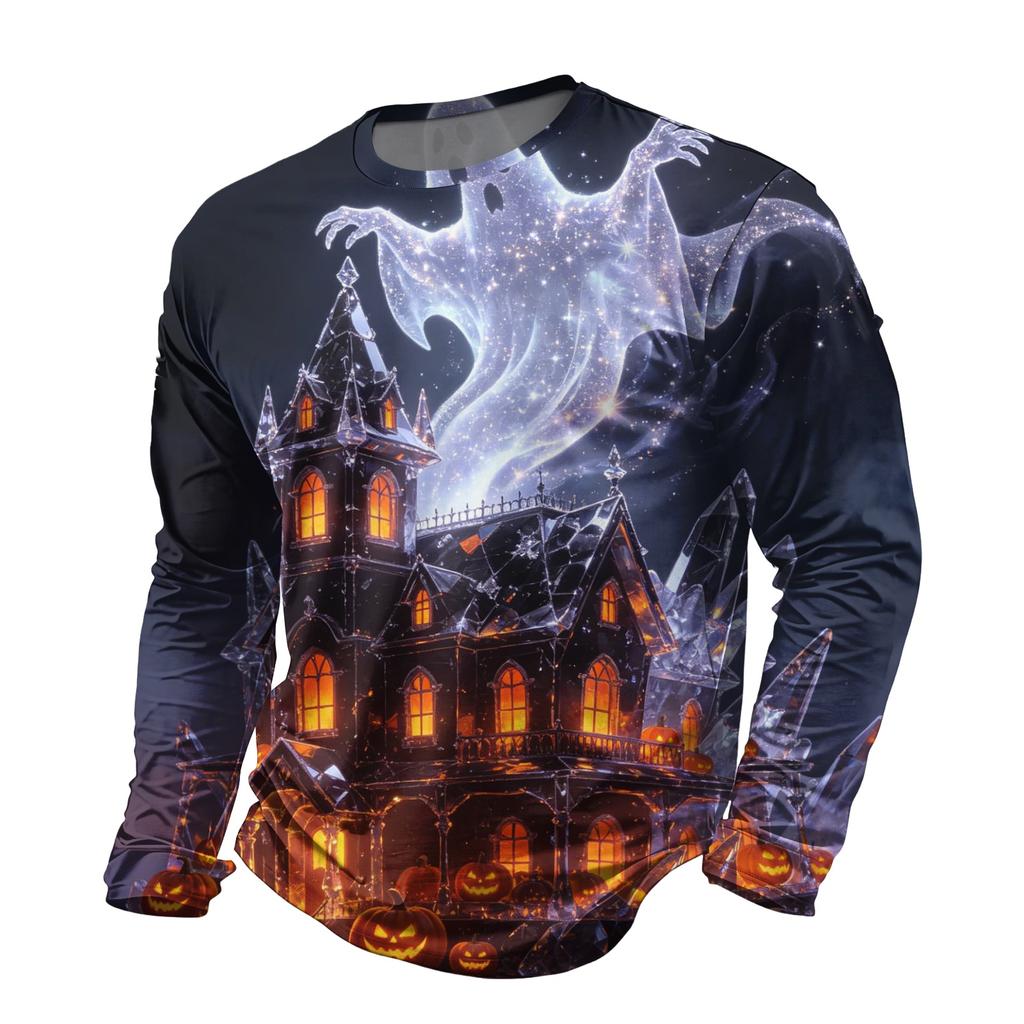 Men's Halloween Printed Crewneck Long Sleeve Top Casual Loose Fit