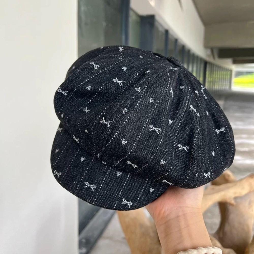 Japanese Octagonal Cap Cloud Newsboy Cap Fashion Retro Bow Beret  Streetwear