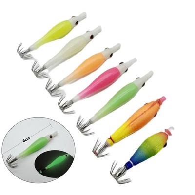 5cm 6cm Squid Jig Octopus Jig Luminous Jigging Lure EGI Squid Hook Silicone Cloth Wrapping Small Wooden Shrimp Sea Fishing