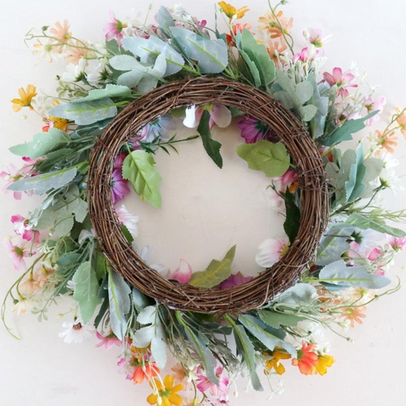 Corona de Flores Artificiales de Verano de 17.7 Pulgadas con Varios Tipos de Flores para Decoración de Puerta o Pared