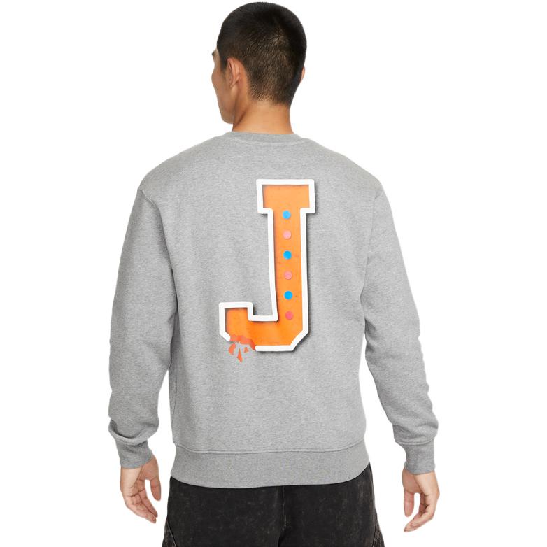 Air Jordan Classic Jumpman Logo Print Fleece-Lined Crew Neck Pullover Sweatshirt Men Sweatshirt Carbon-Heather-Gray FD0594-091