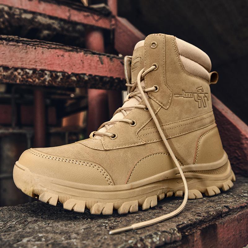 

New spring and summer outdoor hiking shoes men s hiking shoes off-road boots fashion thick-soled high-top military boots 46 армія зелений колір