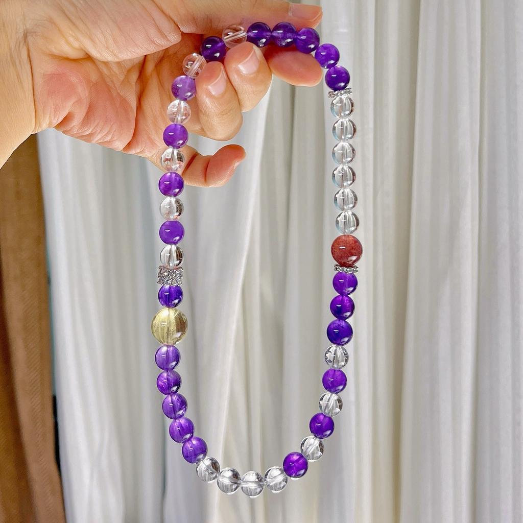 8Mm High Quality Retro Natural Amethyst White Crystal Design Bracelet Bracelet.