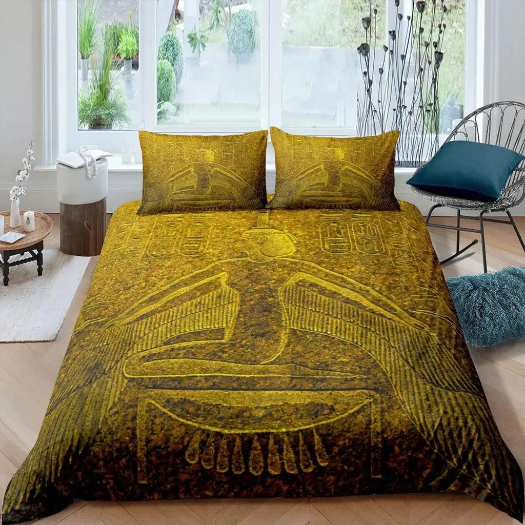 Cleopatra Bedding Sets King Size Ancient Egyptian Pattern Duvet Cover Set Mummy Exotic Tribe Style Comforter Cover Quilt Cover