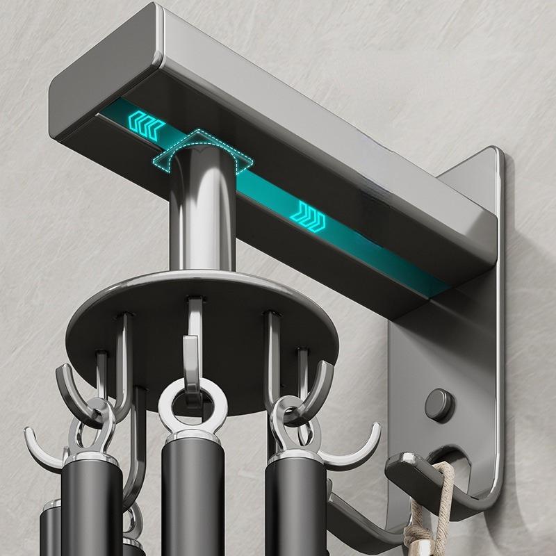 Kitchen Rotary Hook Wall Mounted Spatula and Spoon Rack, Non Punching Kitchen Utensil Storage Rack, Hanging Rod, Non Nail Storage Rack