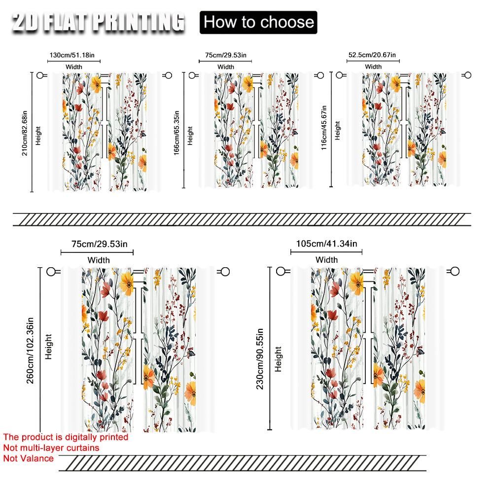 2 Stück, Vorhänge Botanische Pflanzen Wildblumen Strapazierfähiger 100% Polyesterstoff, Ohne Strom Festliche Hintergründe für Büro