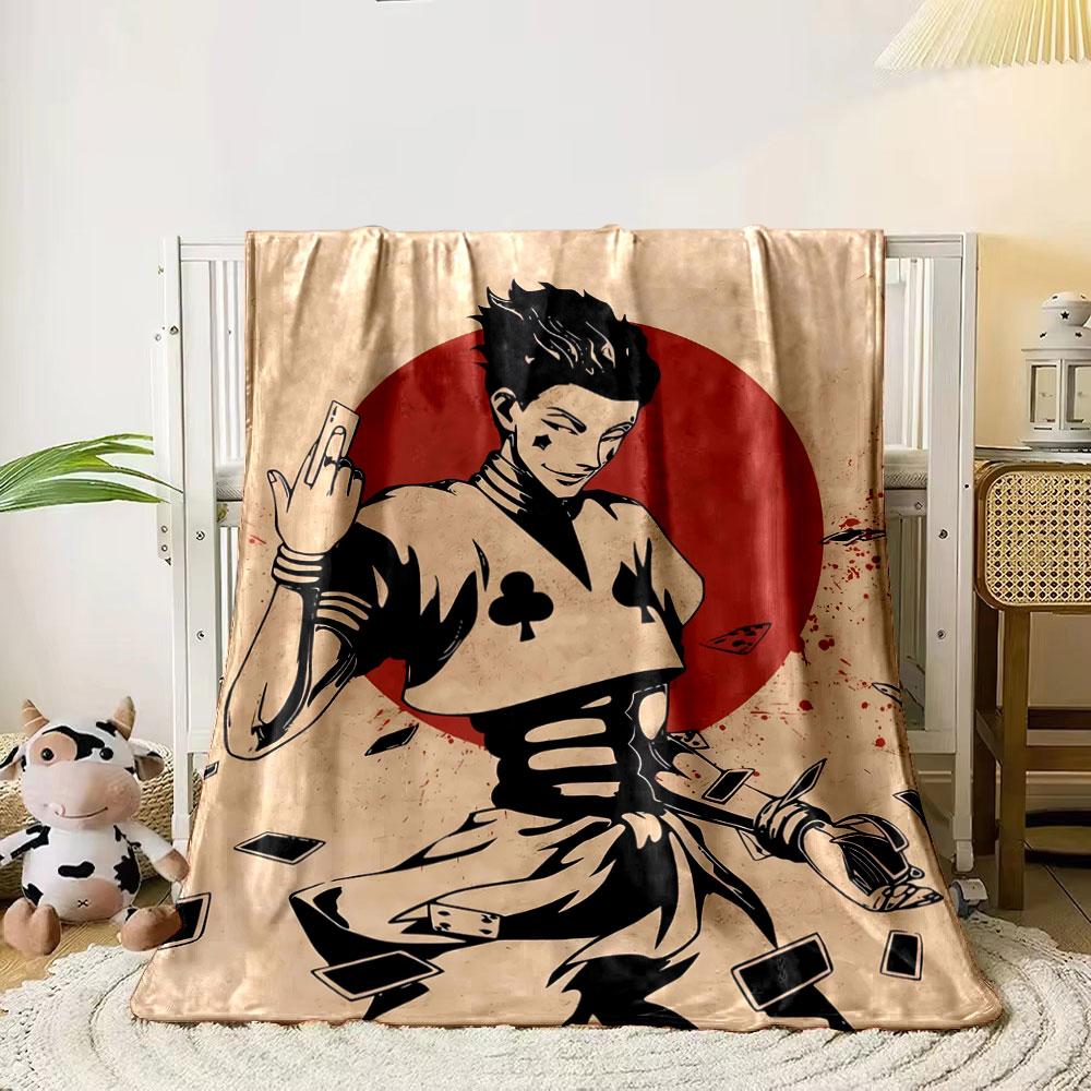 

A stylized character with card motifs against a red circle background. for all seasons blanket lunch break throw gift 80cm x 120cm