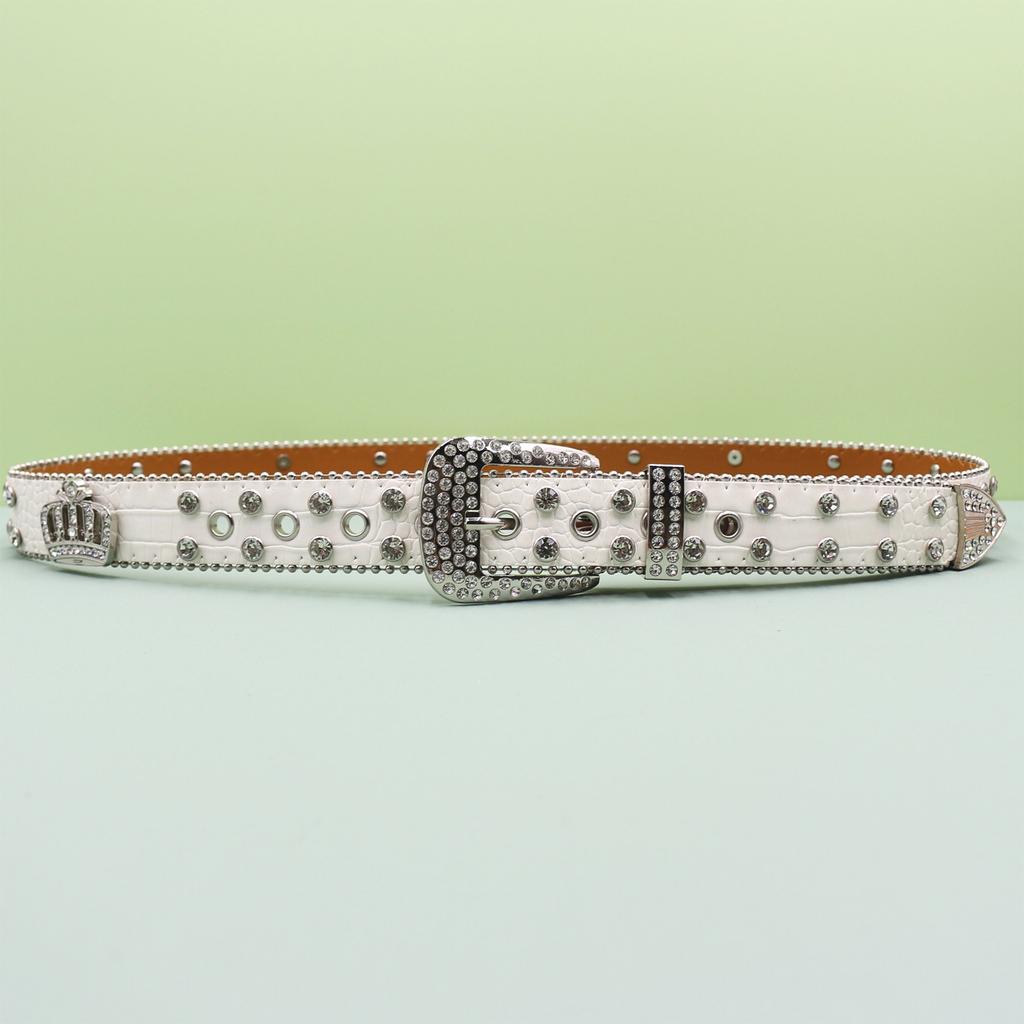 Punk Belt Crown Trendy Men and Women Inlaid with Rhinestone Sequins Rock Fashion Belt Men and Women Belt