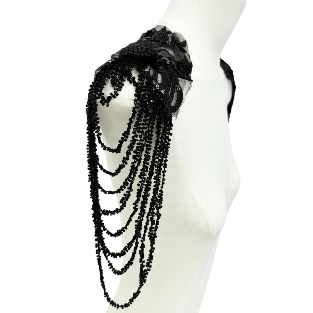 Heavy Industry Bead Tassel Shoulder Dress Long Tassel Heavy Industry Style Chain Shoulder Badge Fabric Patches Bead Embroidery