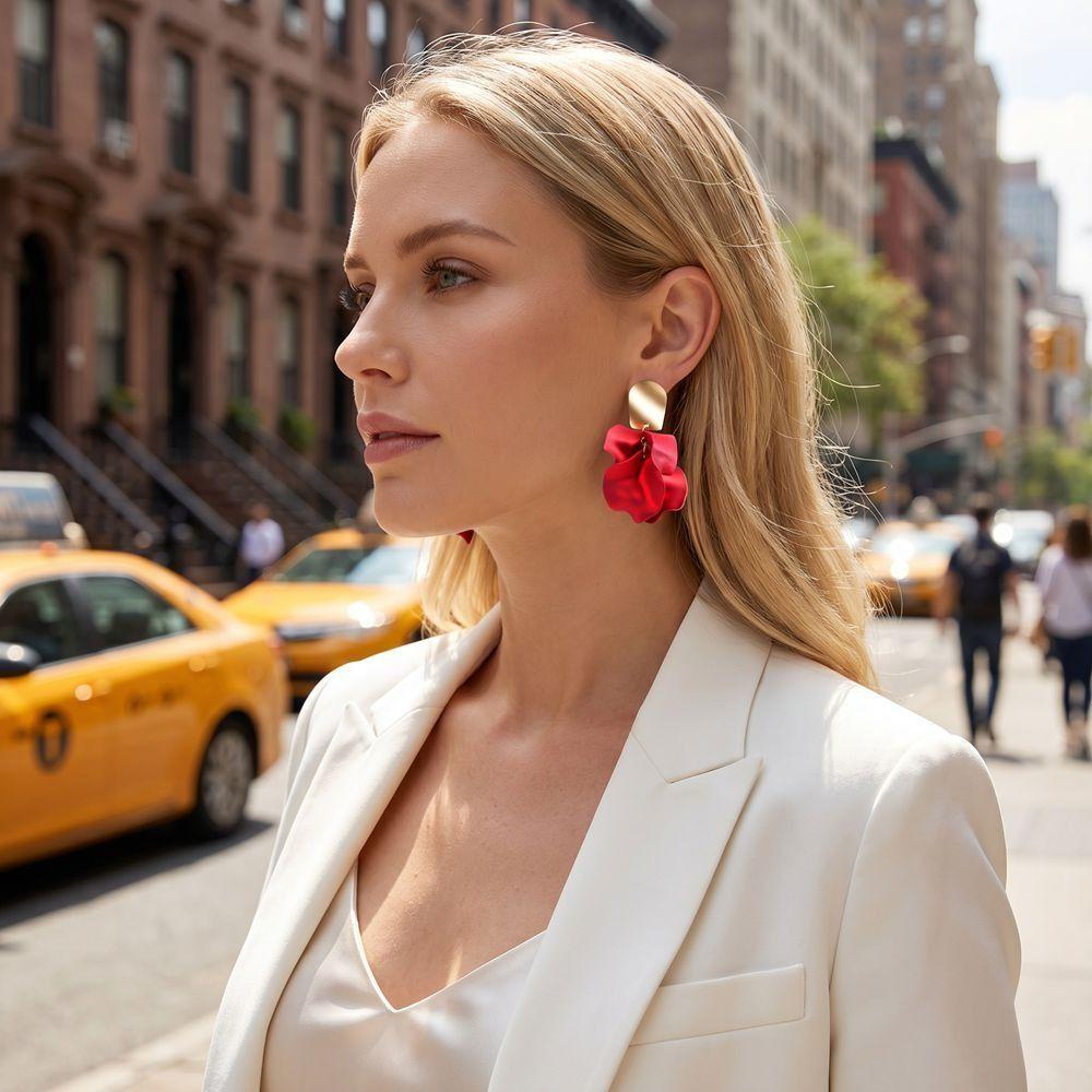 Tassel Design Petal Stud Earring Exaggerate Rose Ear Pendants Flower Dangle Earrings Date Nights