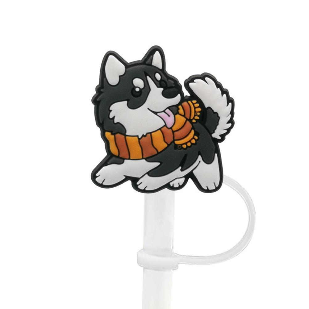 New Cartoon Dog Straw Cover 10MM Straw Cap Silicone Cute Stopper Party Decoration Anime Cup Acc V2M6