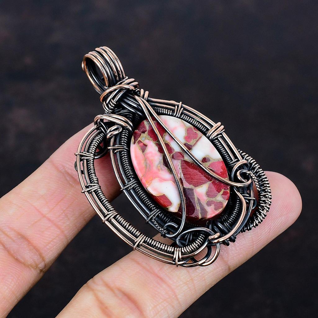 Kingman roter Mohave Kupfer Türkis Anhänger Kupferdraht gewickelter Anhänger Edelsteinanhänger Kupferdraht Schmuck Geschenke für ihn handgefertigter Anhänger