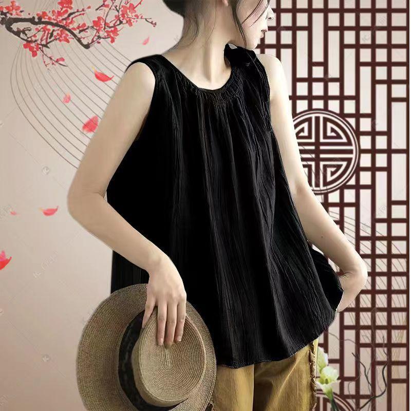 Cotton Linen Vest Women Summer Vintage Loose Casual Sleeveless Tops